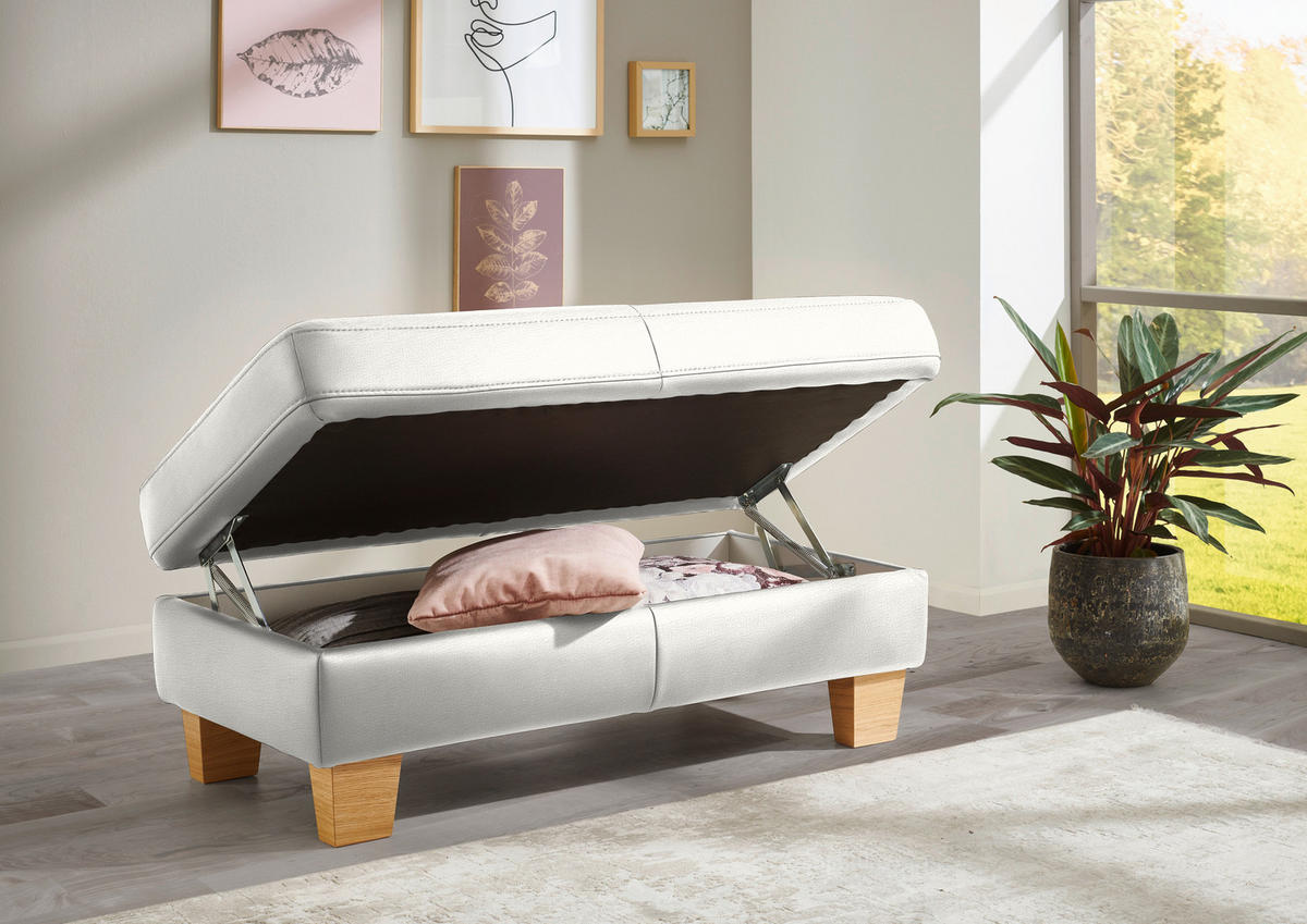 ECKSOFA in Echtleder Weiss  - Eiche Bianco/Weiss, Konventionell, Leder/Holz (257/235cm) - Valdera