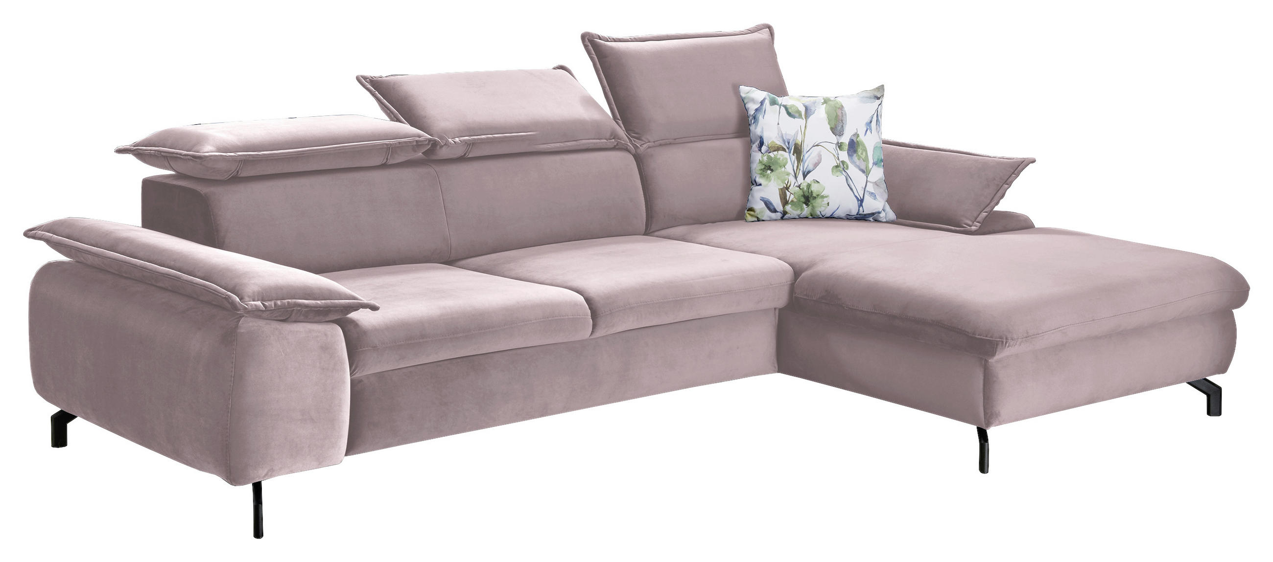 WOHNLANDSCHAFT Altrosa Mikrofaser - Schwarz/Altrosa, KONVENTIONELL, Textil/Metall (280/175cm) - Livetastic