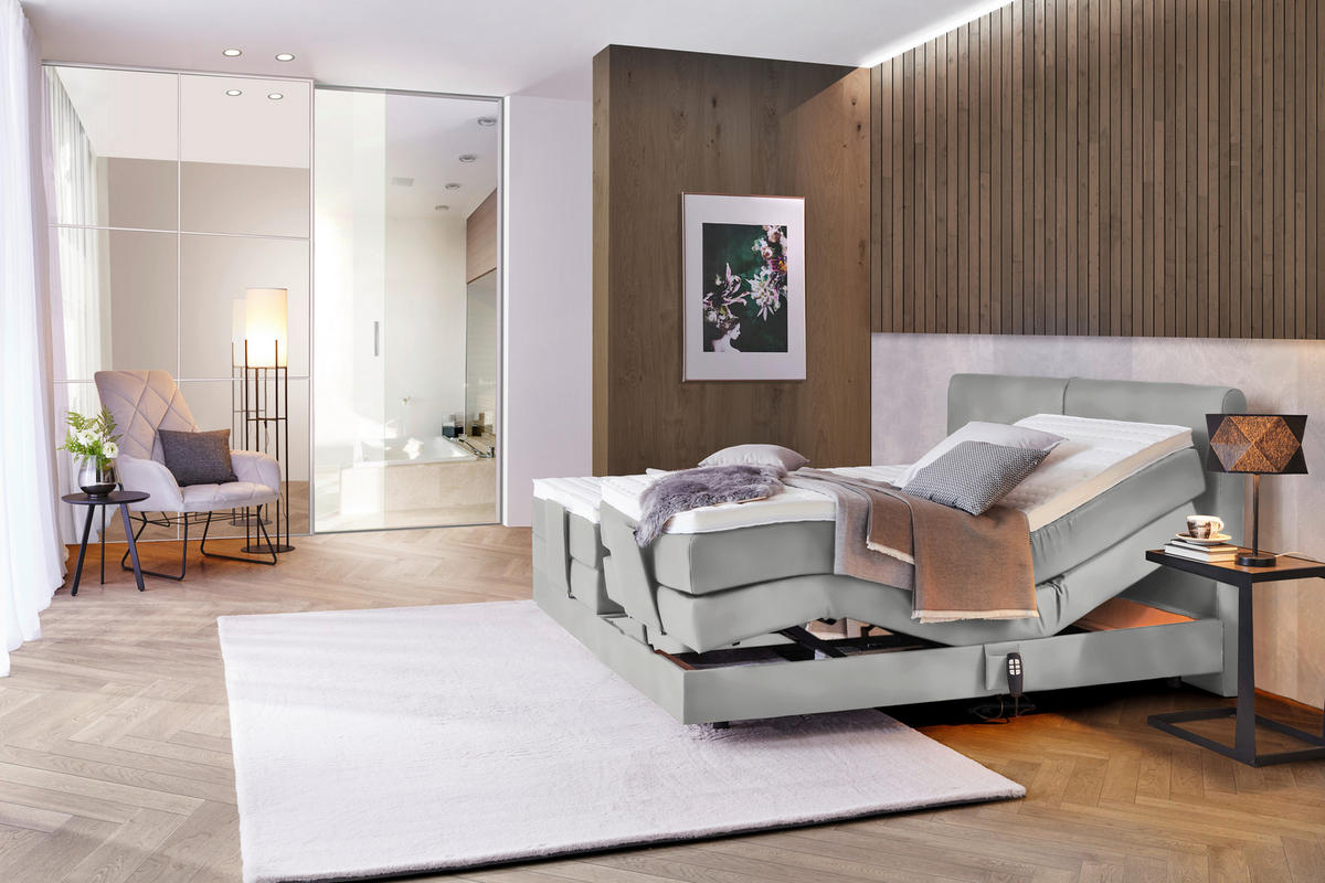 BOXSPRINGBETT 180/200 cm  in Hellgrau  - Hellgrau/Schwarz, Design, Kunststoff/Textil (180/200cm) - Hom`in