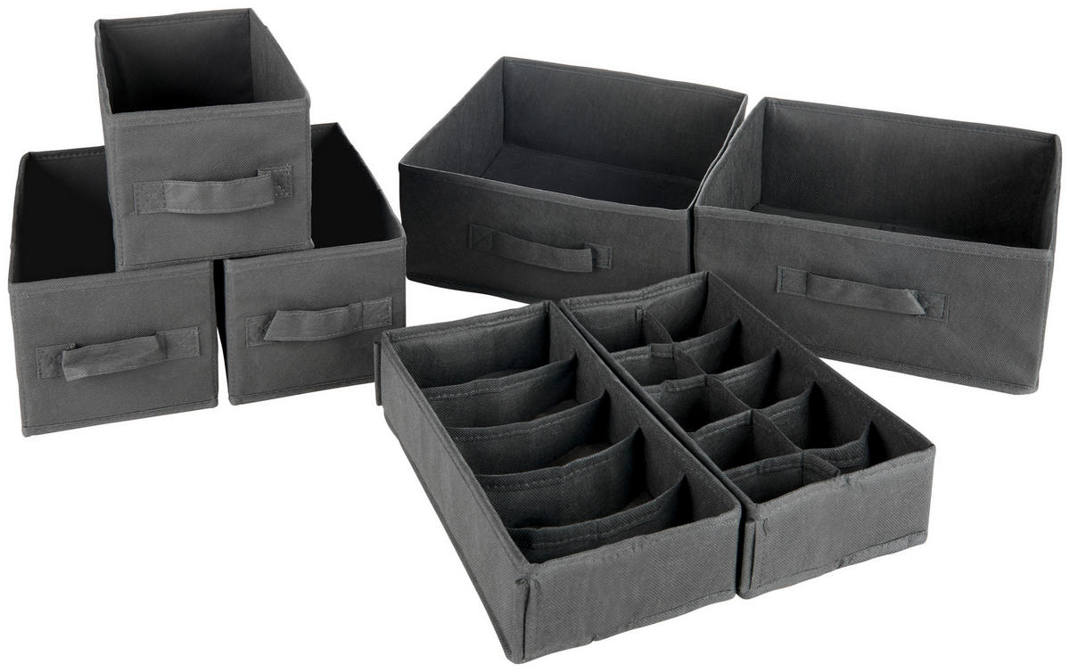 AUFBEWAHRUNGSBOXEN-SET     - Anthrazit, Basics, Karton/Textil - My Baby Lou
