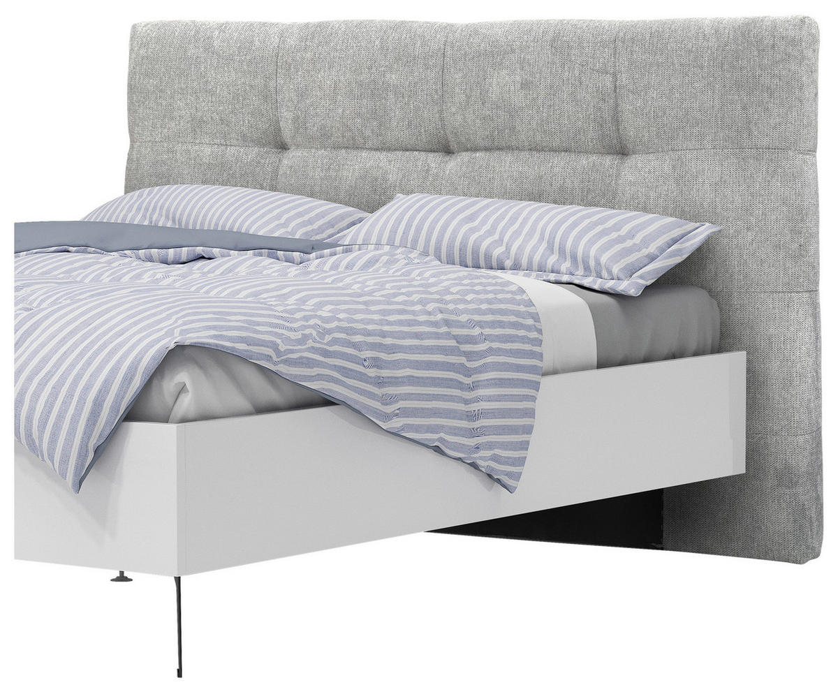 BETT 180/200 cm,  in Grau, Weiß, gepolstertes Kopfteil,  - Schwarz/Weiß, Design, Metall (180/200cm) - Novel