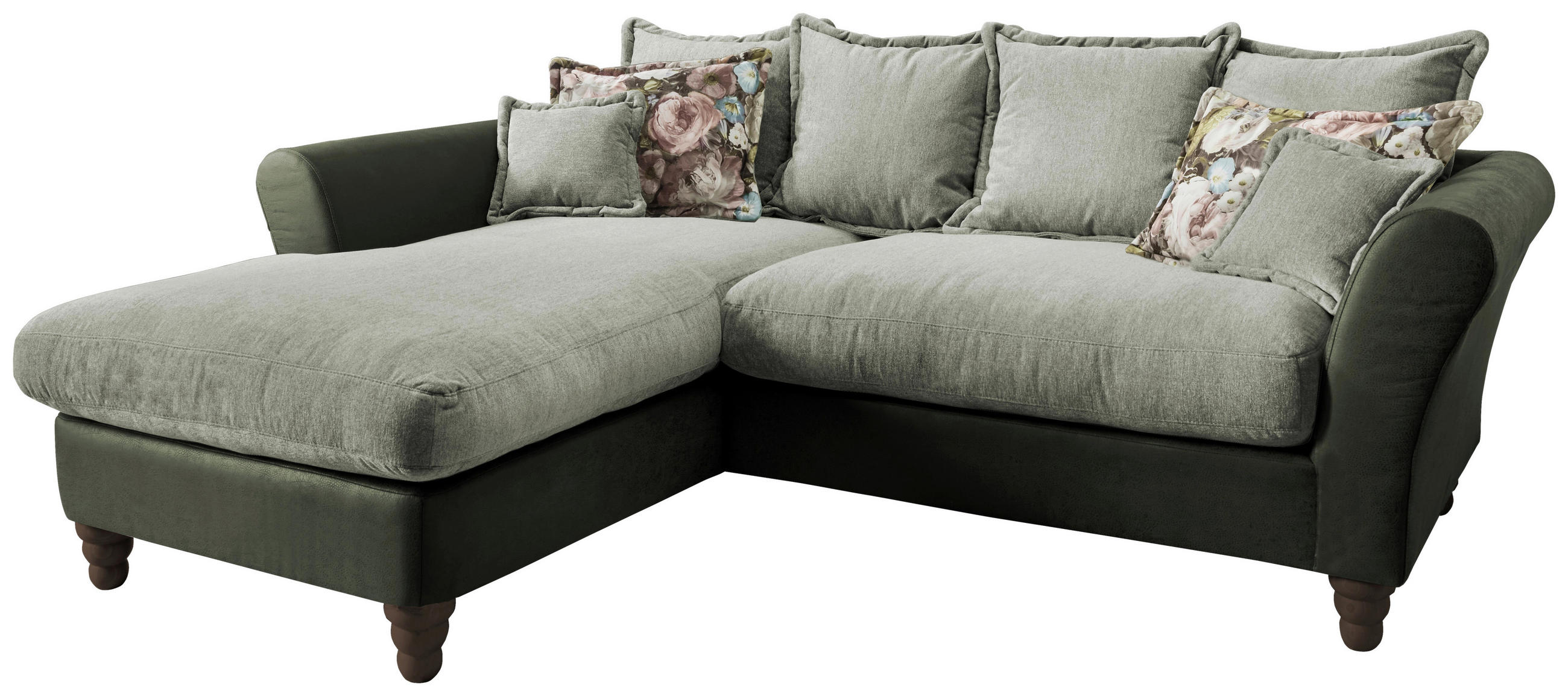 ECKSOFA Grün, Hellgrün Chenille, Mikrofaser - Wengefarben/Hellgrün, MODERN, Holz/Textil (203/255/203cm) - Livetastic