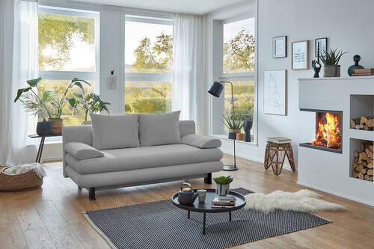 SCHLAFSOFA  mit Cord Hellgrau  - Hellgrau/Schwarz, KONVENTIONELL, Kunststoff/Textil (196/77/92cm) - Carryhome