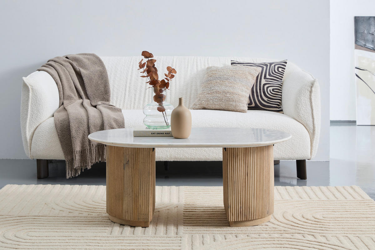 COUCHTISCH Mangoholz vollmassiv 110/70/45 cm rechteckig Naturfarben, Weiß  - Naturfarben/Weiß, Design, Holz/Stein (110/70/45cm) - Livetastic