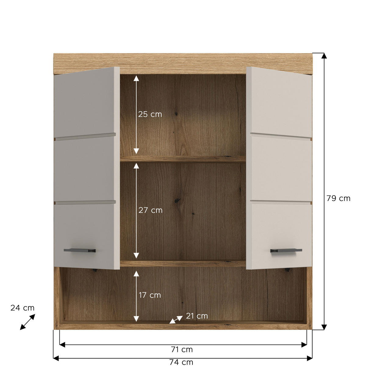 HÄNGESCHRANK 74/79/24 cm  - Kaschmir/Schwarz, MODERN, Holzwerkstoff/Kunststoff (74/79/24cm) - MID.YOU