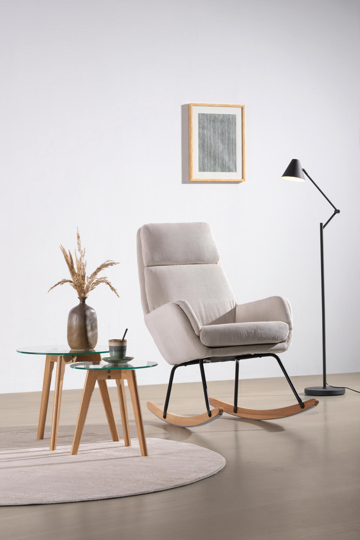 HOUPACÍ KŘESLO - bílá/černá, Design, kov/dřevo (70/102/83cm) - Carryhome