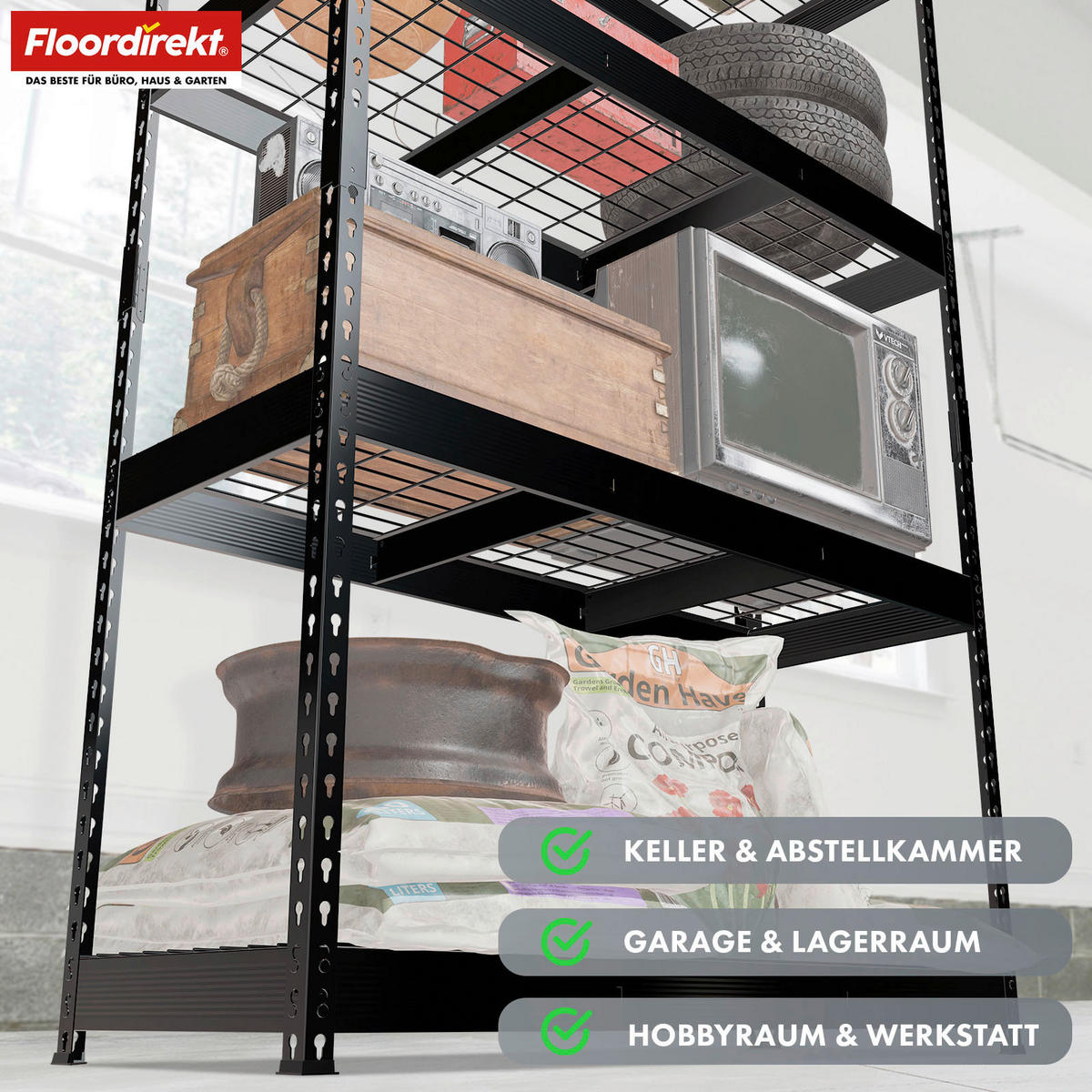 SCHWERLASTREGAL 90/180/60 cm  - Schwarz, Basics, Metall (90/180/60cm) - Floordirekt