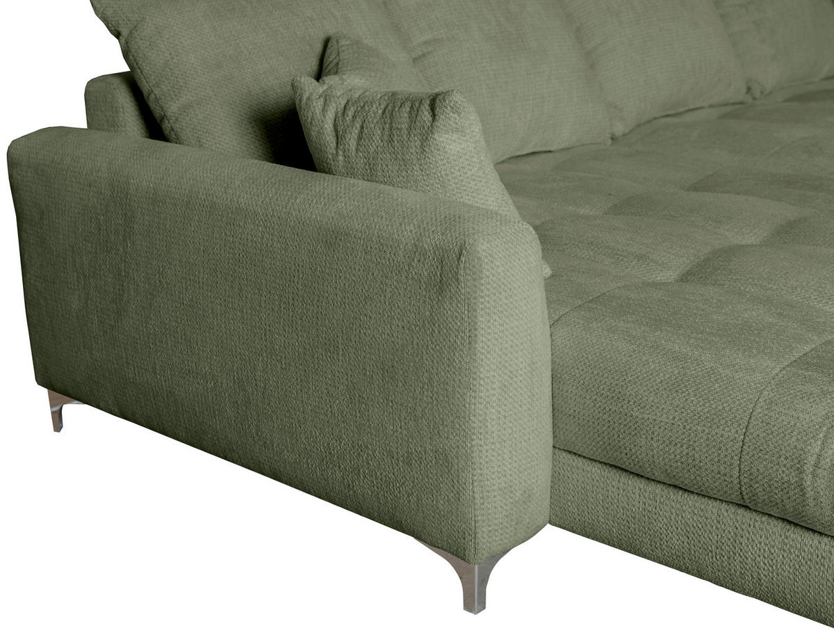 ECKSOFA Dunkelgrün Chenille  - Chromfarben/Dunkelgrün, KONVENTIONELL, Textil/Metall (227/329cm) - Carryhome