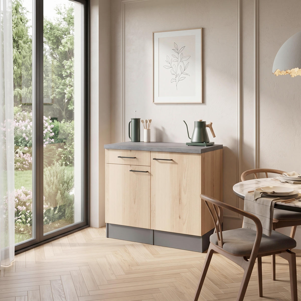BUFFET 100/90/60 cm  in Eiche Artisan, Grau  - Schwarz/Eiche Artisan, Trend, Holzwerkstoff/Metall (100/90/60cm) - Respekta