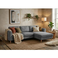 ECKSOFA Cord Grau  - Buchefarben/Grau, Modern, Holz/Textil (232/161cm) - Trendmanufaktur