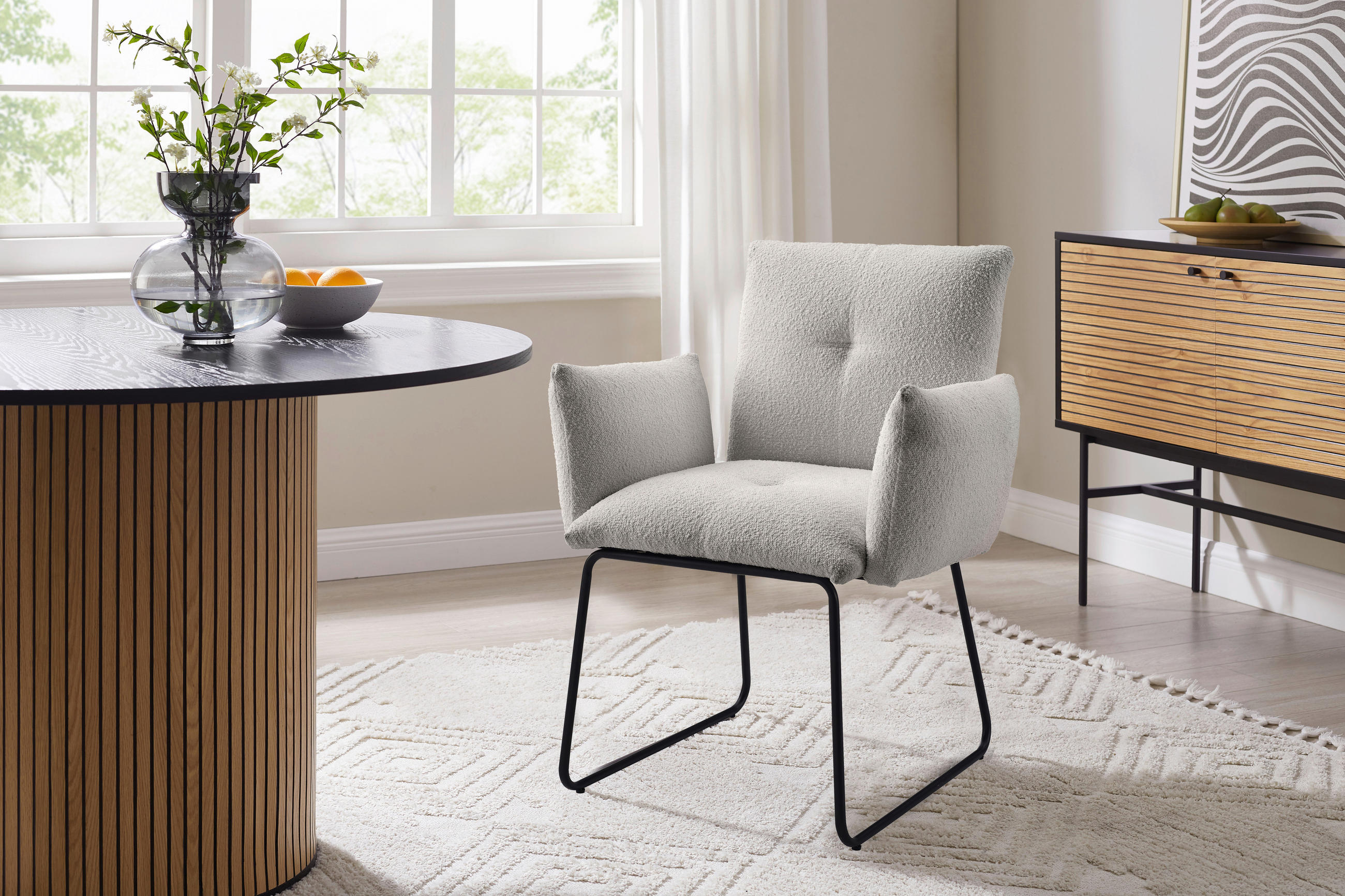 ŽIDLE S PODRUČKAMI, buklé, světle šedá - černá/světle šedá, Moderní, kov/textil (73,5/87/64,5cm) - Livetastic