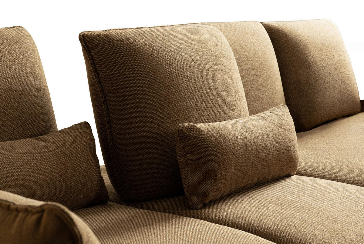ECKSOFA Braun Flachgewebe Rücken echt, Nierenkissen  - Schwarz/Braun, Design, Textil/Metall (320/169cm) - Moderano