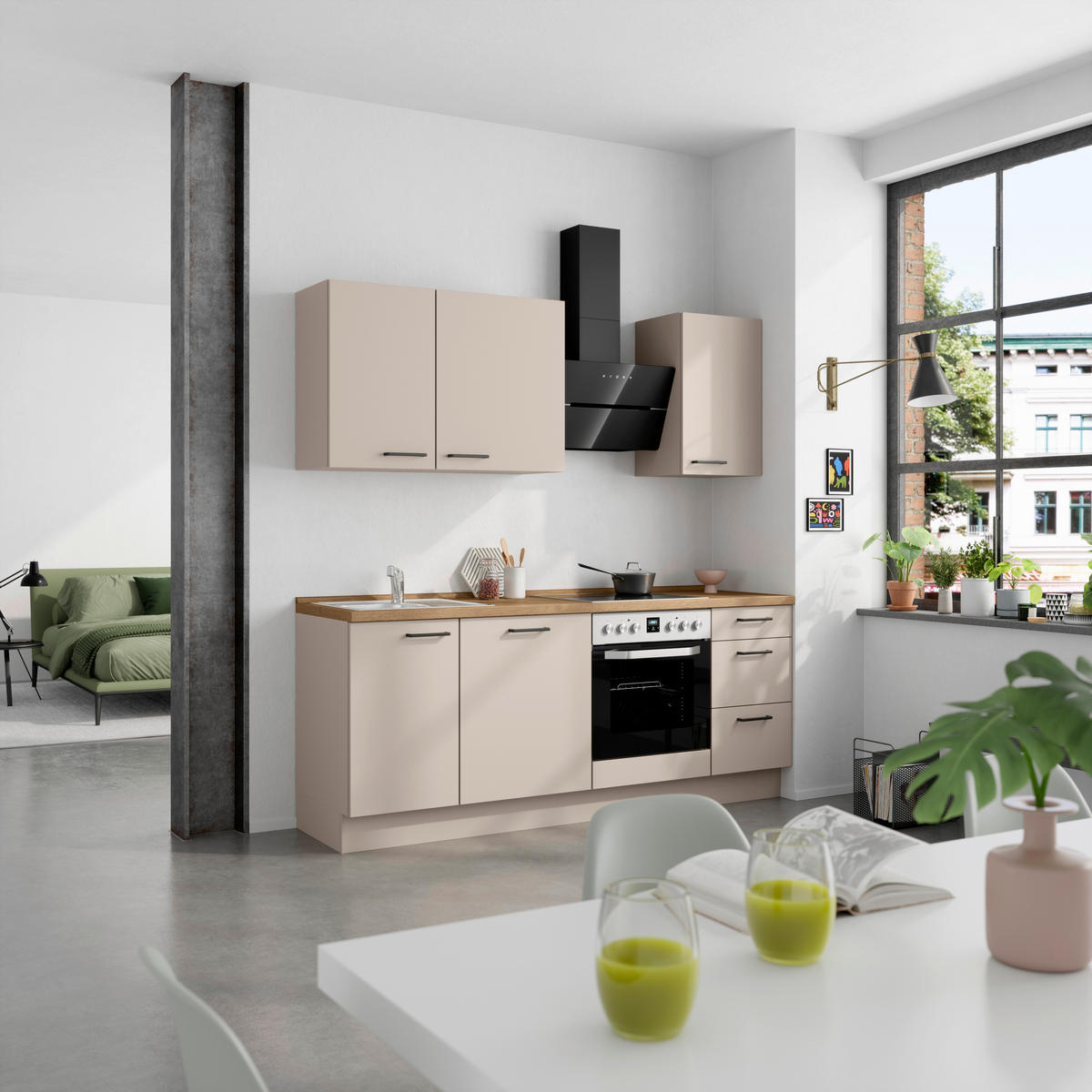 KÜCHENLEERBLOCK 210 cm   in Eichefarben, Sandfarben  - Sandfarben/Eichefarben, MODERN, Holzwerkstoff/Metall (210cm) - Nobilia