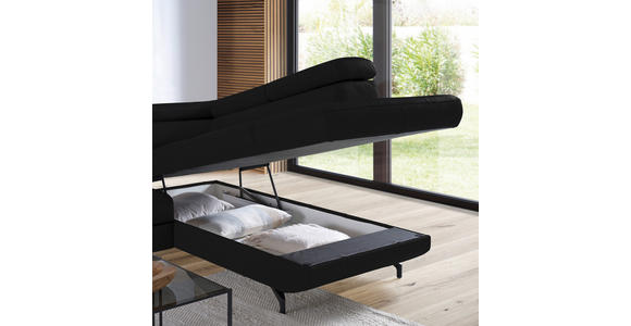 ECKSOFA in Echtleder Schwarz  - Schwarz, Design, Leder/Metall (270/220cm) - Novel