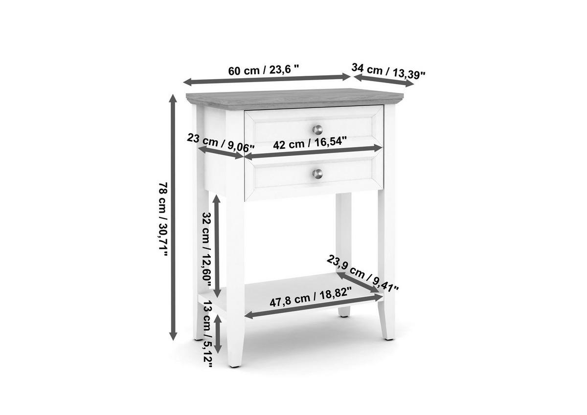 KONSOLENTISCH Weiß, Eichefarben  - Eichefarben/Alufarben, LIFESTYLE, Holzwerkstoff/Metall (60/34/75,5cm)