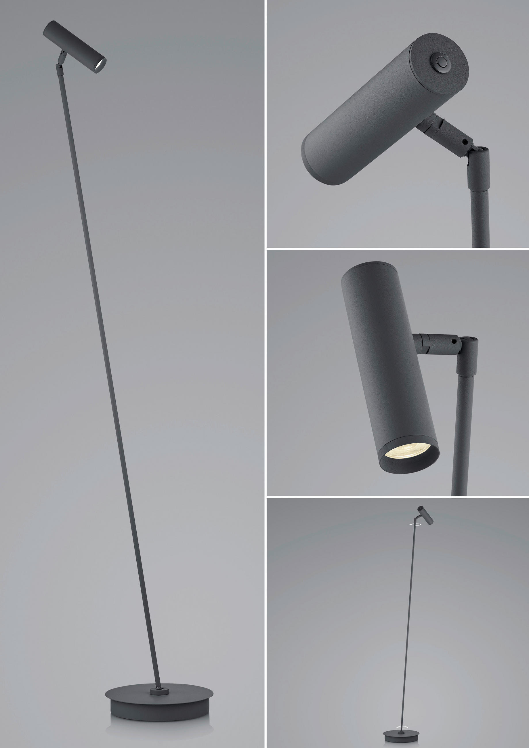 LED-STEHLEUCHTE Tom Pro 54.5/137 cm   - Schwarz, MODERN, Metall (54.5/137cm) - Hell