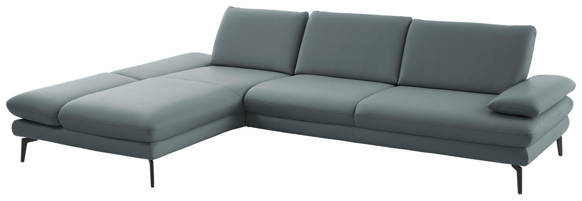ECKSOFA in Echtleder Blaugrau  - Blaugrau/Schwarz, Design, Leder/Metall (195/308cm) - Dieter Knoll