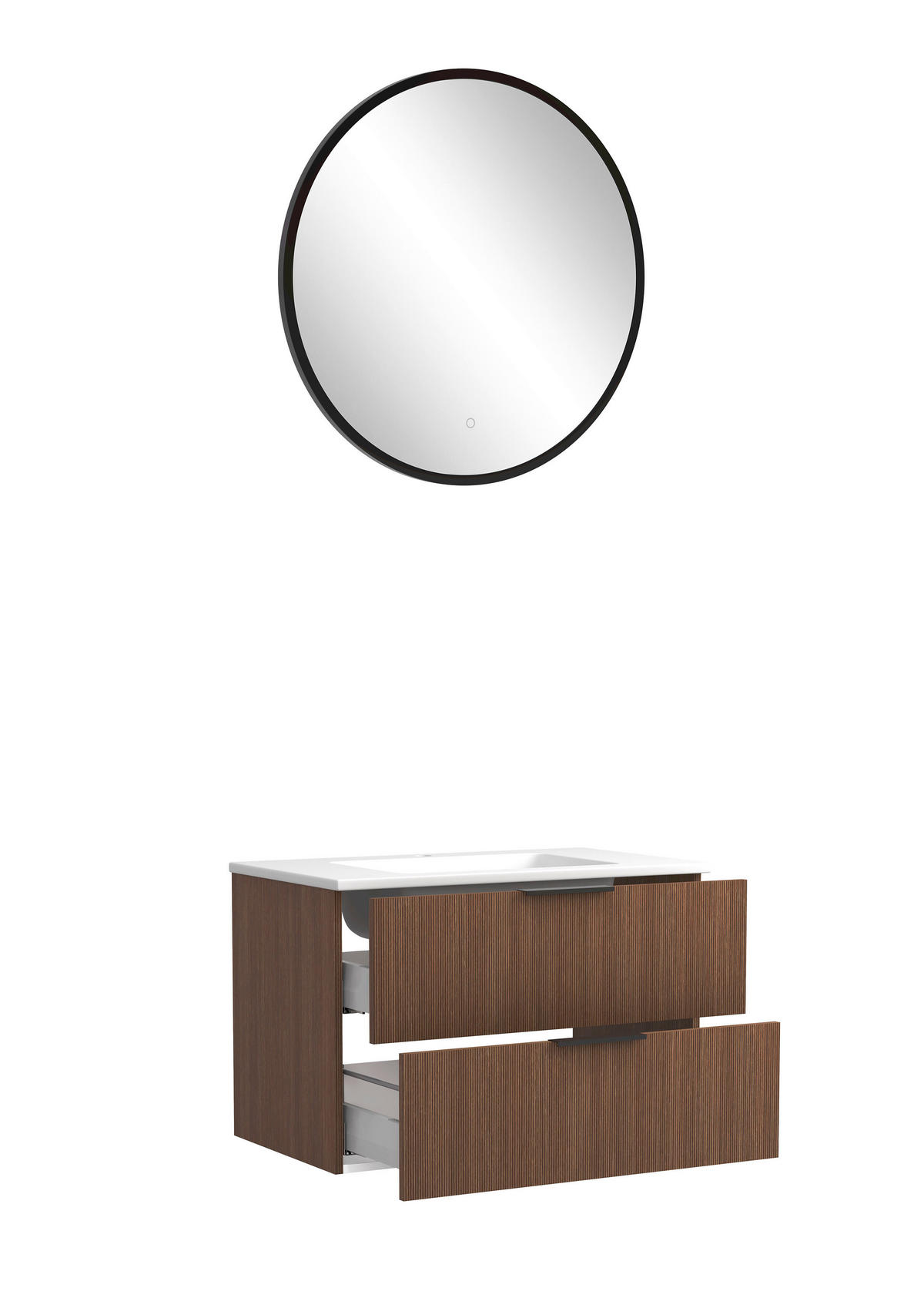 BADEZIMMER 3-teilig  in 80 cm  - Dunkelbraun/Schwarz, Natur, Holzwerkstoff/Stein (80cm) - Held