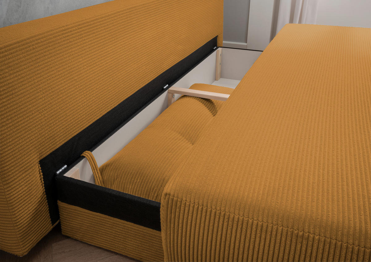SCHLAFSOFA in Cord Goldfarben  - Chromfarben/Goldfarben, Modern, Textil/Metall (198/90/100cm) - Livetastic