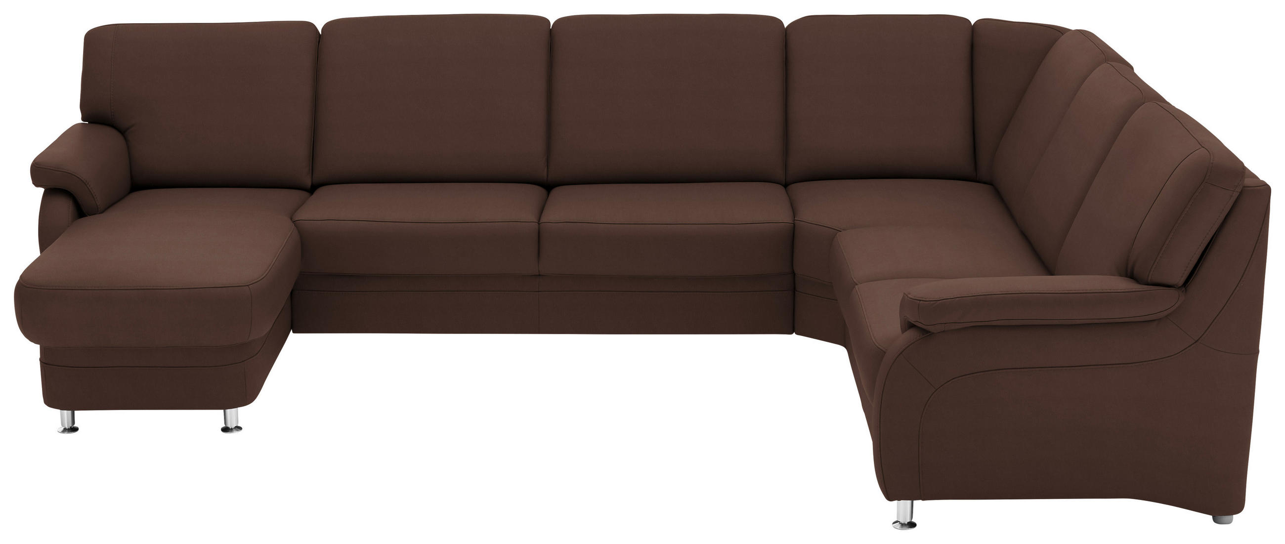 WOHNLANDSCHAFT Echtleder Mokka  - Alufarben/Mokka, Konventionell, Leder/Metall (165/329/239cm) - Beldomo Premium