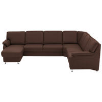WOHNLANDSCHAFT Echtleder Mokka  - Alufarben/Mokka, Konventionell, Leder/Metall (165/329/239cm) - Beldomo Premium