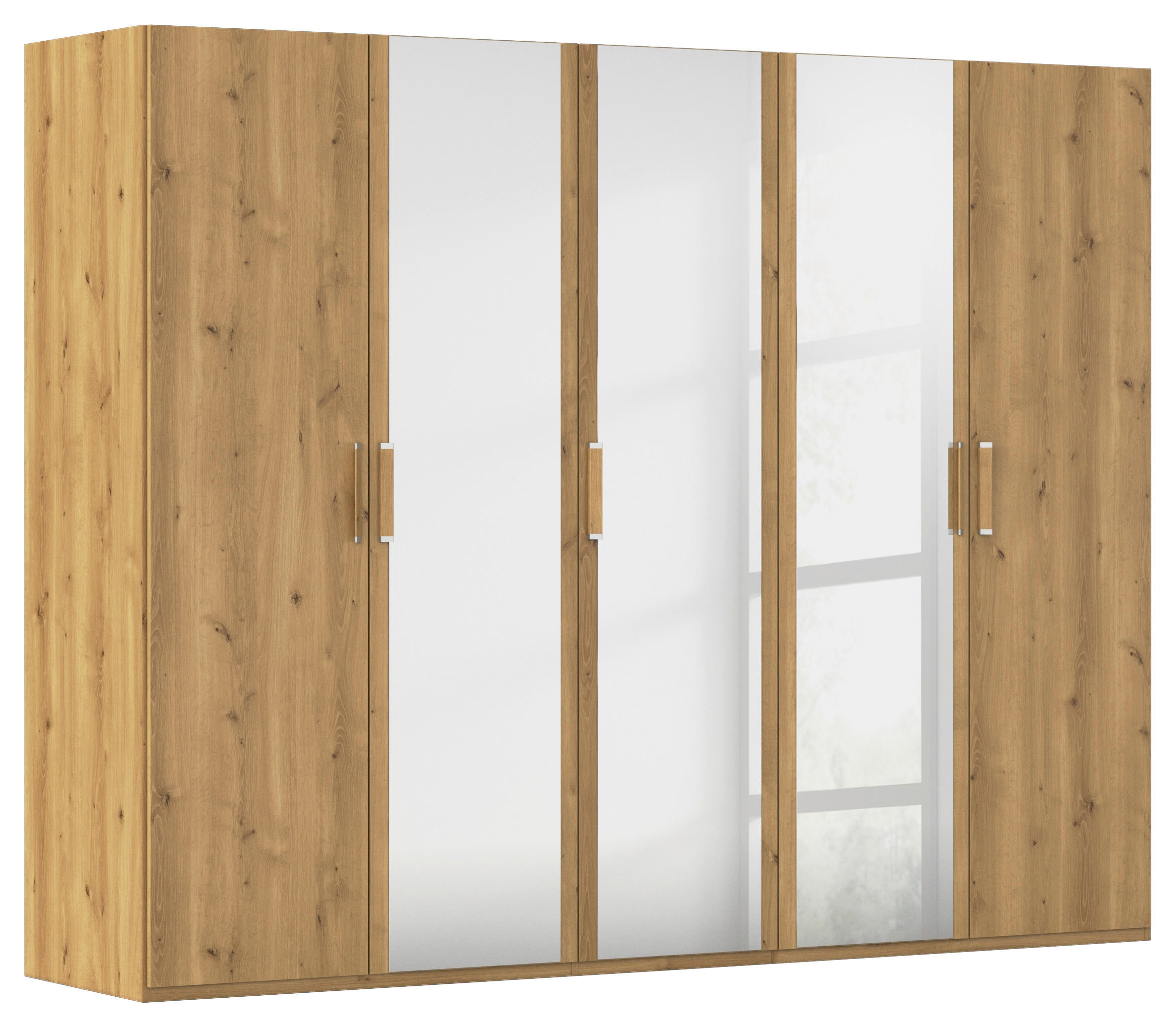 DREHTÜRENSCHRANK 251/197/60 cm 5-türig Eichefarben  - Eichefarben/Silberfarben, Design, Glas/Holzwerkstoff (251/197/60cm) - Novel