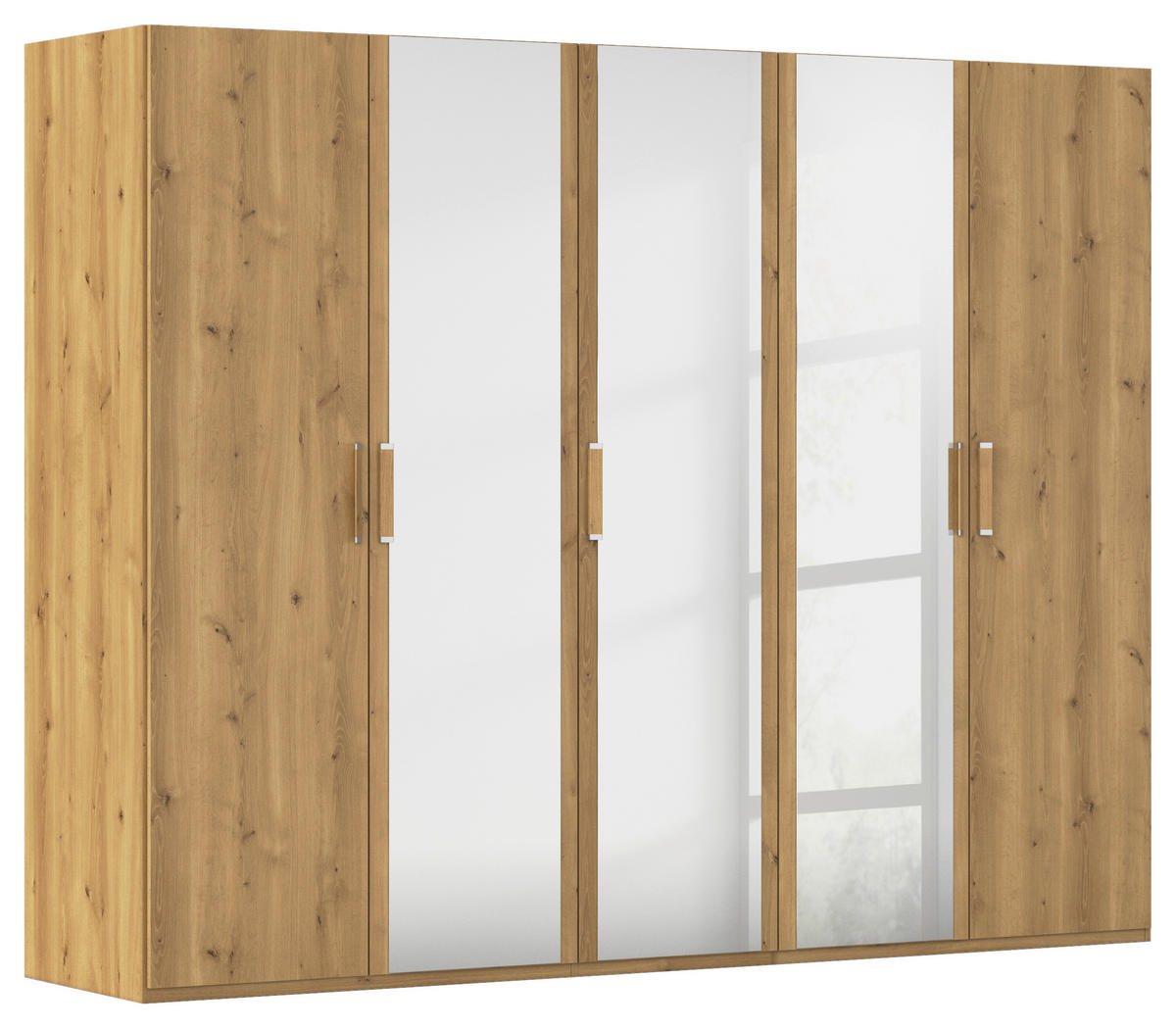 DREHTÜRENSCHRANK 251/197/60 cm 5-türig Eichefarben  - Eichefarben/Silberfarben, Design, Glas/Holzwerkstoff (251/197/60cm) - Novel
