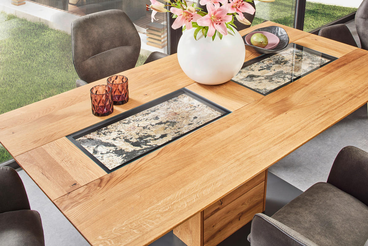 ESSTISCH in Holz, Metall, Glas 180/95/76,1 cm   - Schieferfarben/Eichefarben, Natur, Glas/Holz (180/95/76,1cm) - Valnatura