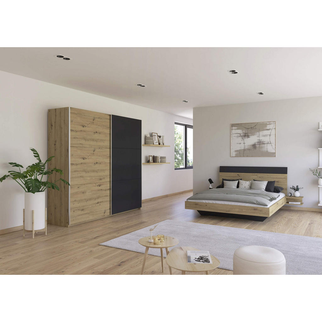 Thumbnail - Rauch Möbel Schlafzimmer, Dunkelgrau, Eiche Artisan, Holzwerkstoff, 2 Fächer, Blauer Engel, Goldenes M, Made in Germany,...