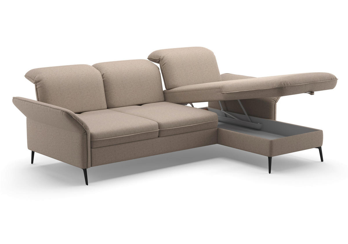 ECKSOFA in Flachgewebe Taupe  - Taupe/Schwarz, Konventionell, Textil/Metall (264/198cm) - Sit & More