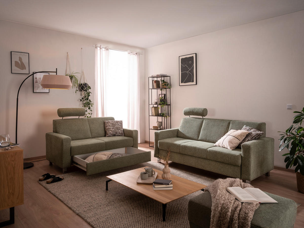 3-SITZER-SOFA in Flachgewebe Grün  - Chromfarben/Grün, Design, Textil/Metall (195/83/85cm) - Xora