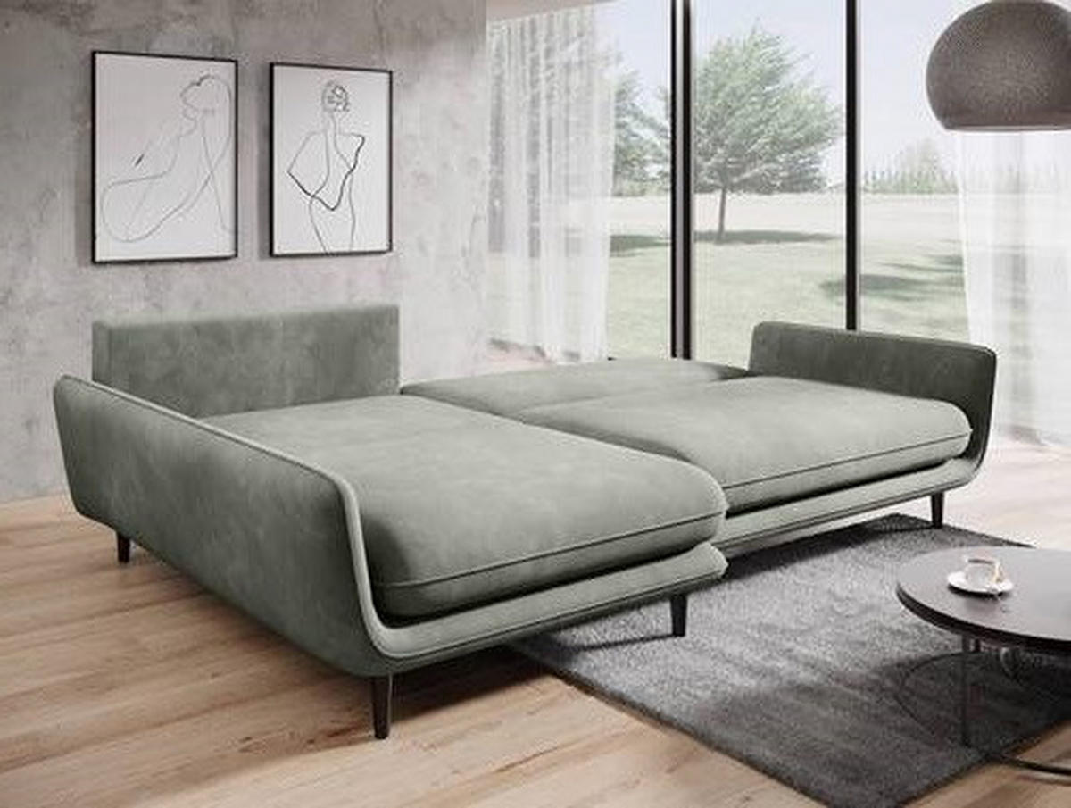 ECKSOFA in Velours Olivgrün  - Schwarz/Olivgrün, Design, Holz/Textil (167/260cm) - Welnova