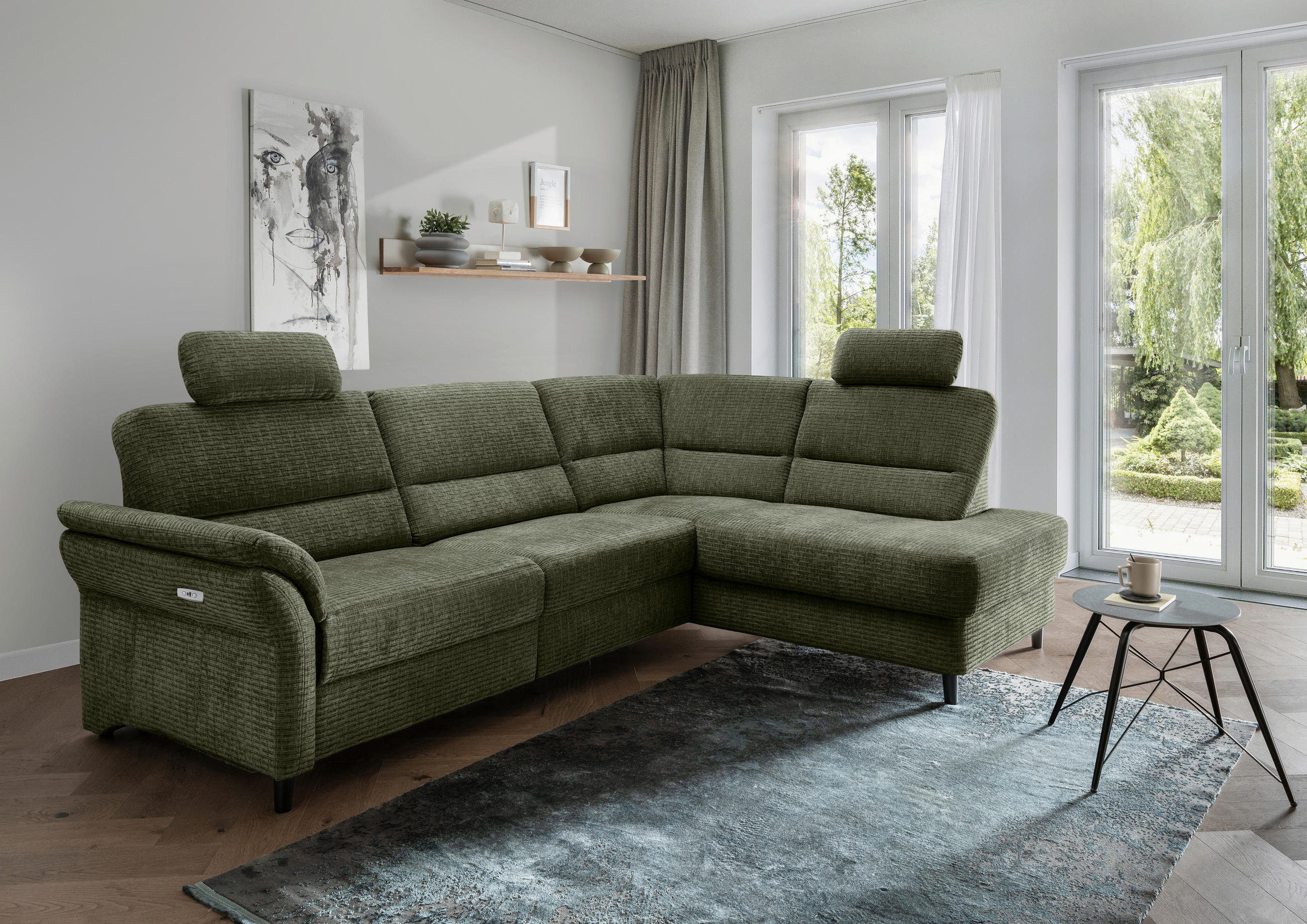 ECKSOFA in Mikrofaser Olivgrün  - Schwarz/Olivgrün, Modern, Holz/Textil (266/190cm) - Livetastic