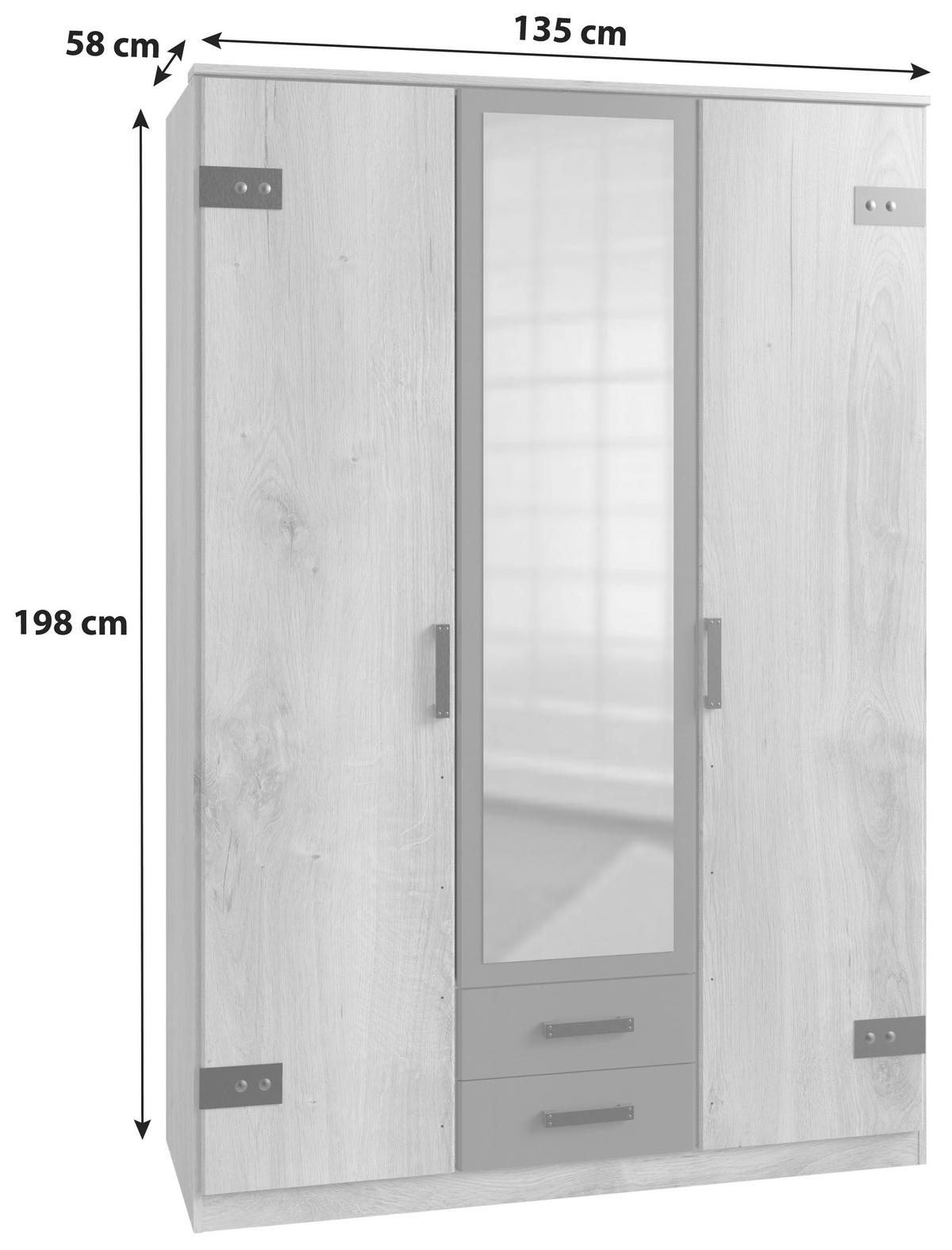 DREHTÜRENSCHRANK 3-türig Graphitfarben, Eichefarben  - Eichefarben/Graphitfarben, KONVENTIONELL, Holzwerkstoff/Kunststoff (135/198/58cm) - Livetastic