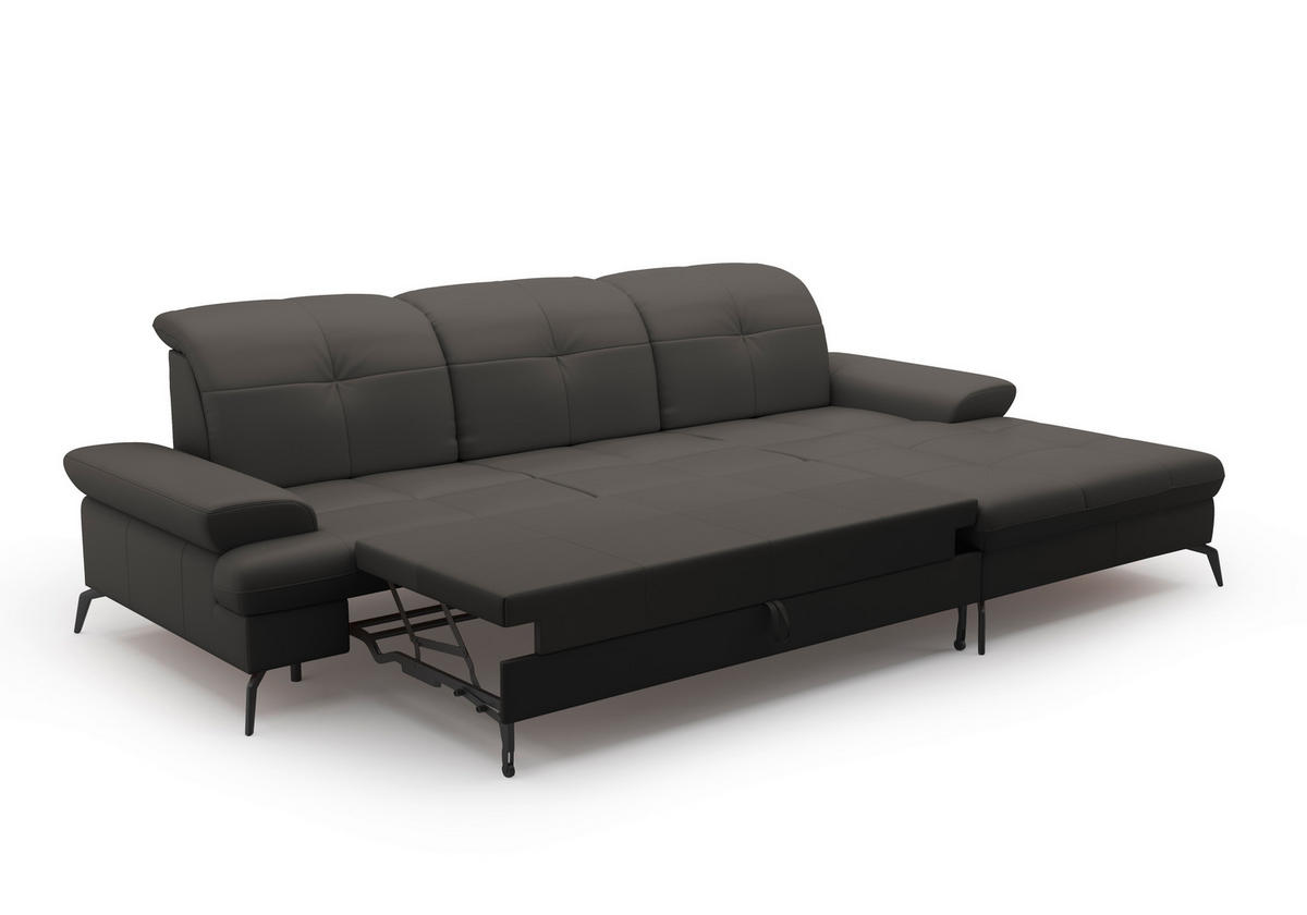 ECKSOFA in Echtleder Anthrazit  - Anthrazit/Schwarz, Konventionell, Leder/Metall (279/185cm) - Sit & More