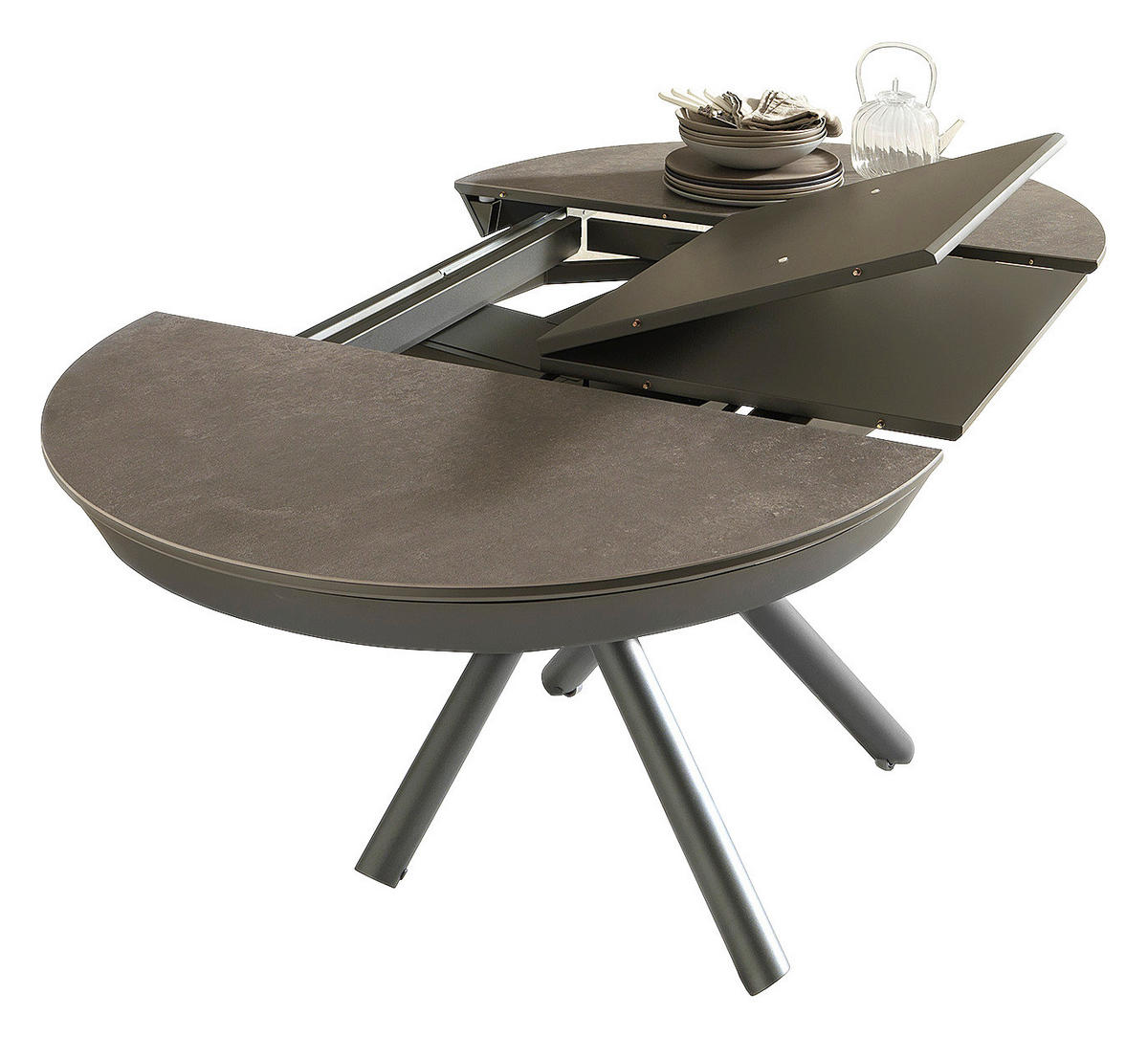 COUCHTISCH/ESSTISCH 105-165/105/36-75 cm rund Anthrazit, Schieferfarben  - Schieferfarben/Anthrazit, Design, Keramik/Metall (105-165/105/36-75cm) - Dieter Knoll