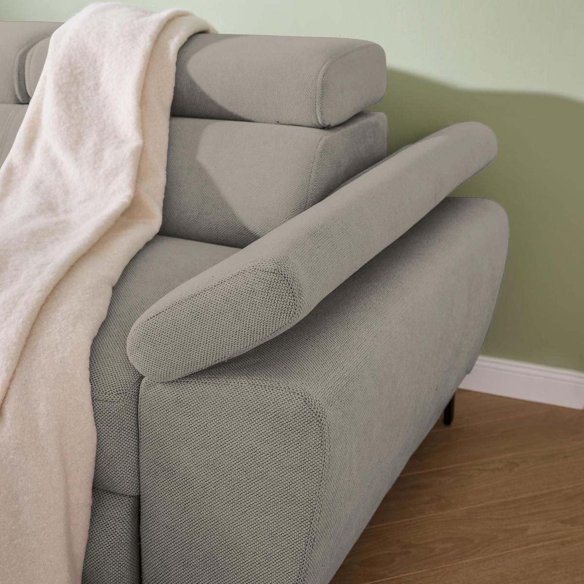 ECKSOFA inkl. Funktion COMBO Dunkelgrau Flachgewebe  - Dunkelgrau/Schwarz, Design, Textil/Metall (206/266cm) - Stylife