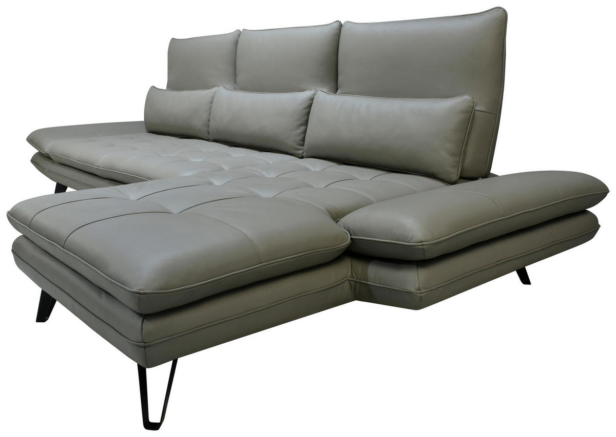ECKSOFA Grau, Taupe Echtleder  - Taupe/Schwarz, Design, Leder/Kunststoff (312/104-128cm) - Celina Home