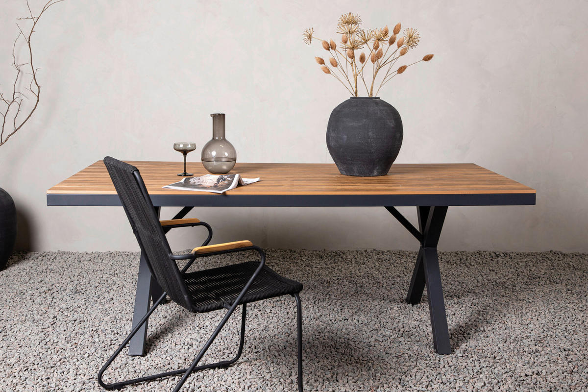 GARTENTISCH Metall, Holzwerkstoff Schwarz, Hellbraun rechteckig  - Hellbraun/Schwarz, MODERN, Holzwerkstoff/Metall (200/100/74cm) - Gardenson