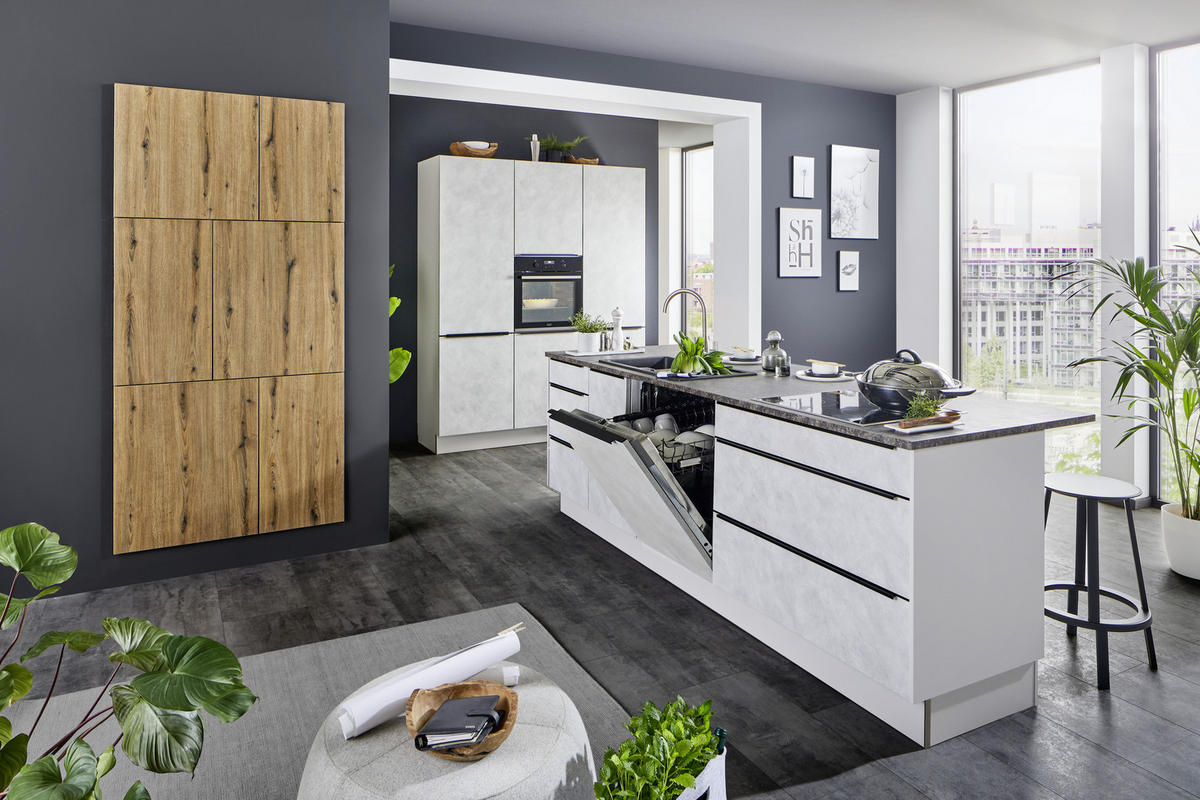 EINBAUKÜCHE   - Eichefarben/Grau, MODERN, Holzwerkstoff - Dieter Knoll