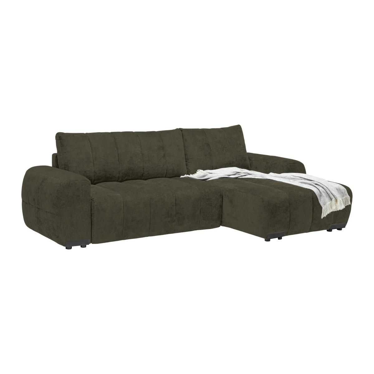 ECKSOFA Flachgewebe Olivgrün  - Schwarz Hochglanz/Olivgrün, Modern, Textil/Metall (273/93/166cm) - MID.YOU