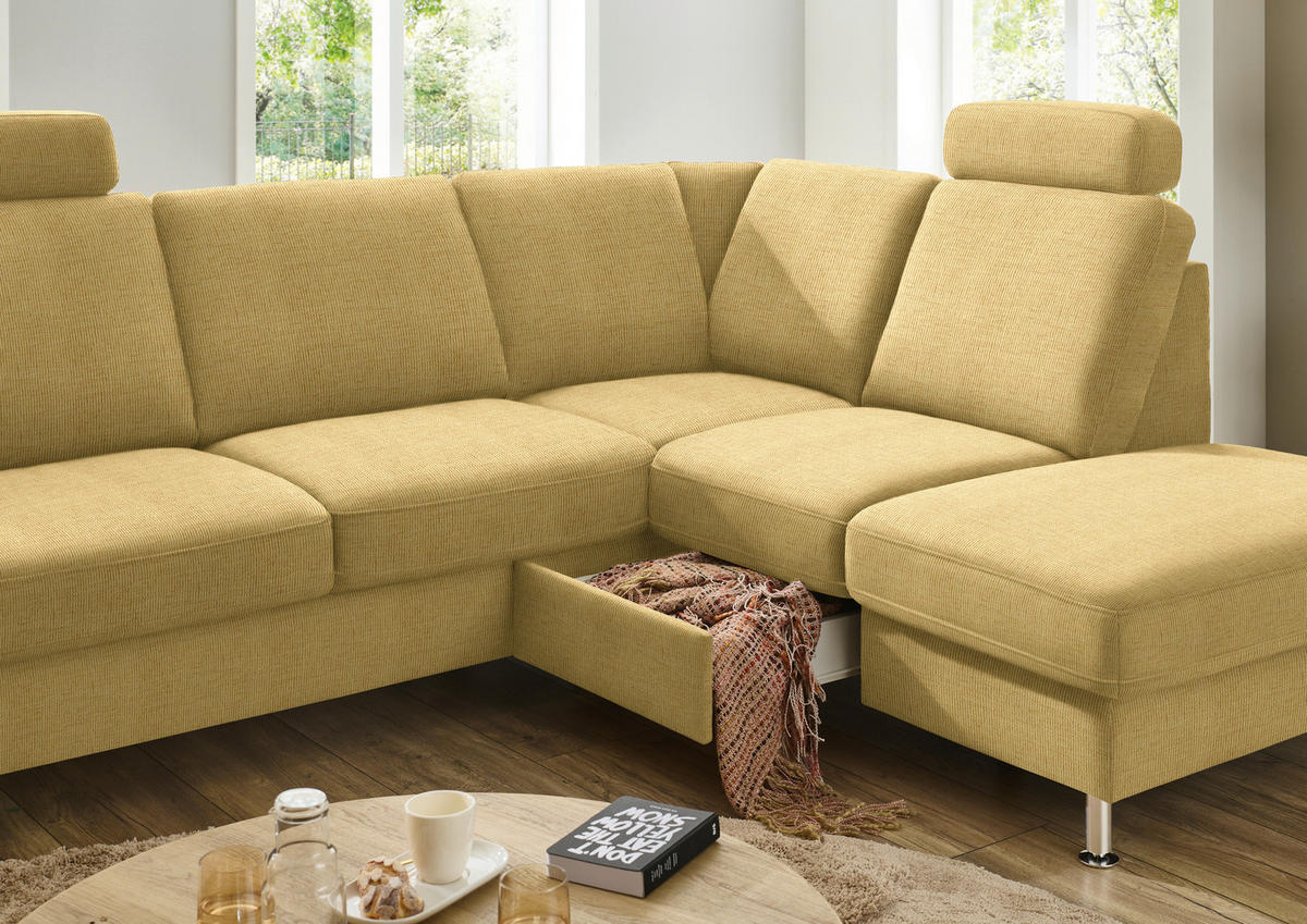 ECKSOFA in Webstoff Gelb  - Gelb/Alufarben, Konventionell, Textil/Metall (241/200cm) - Beldomo System