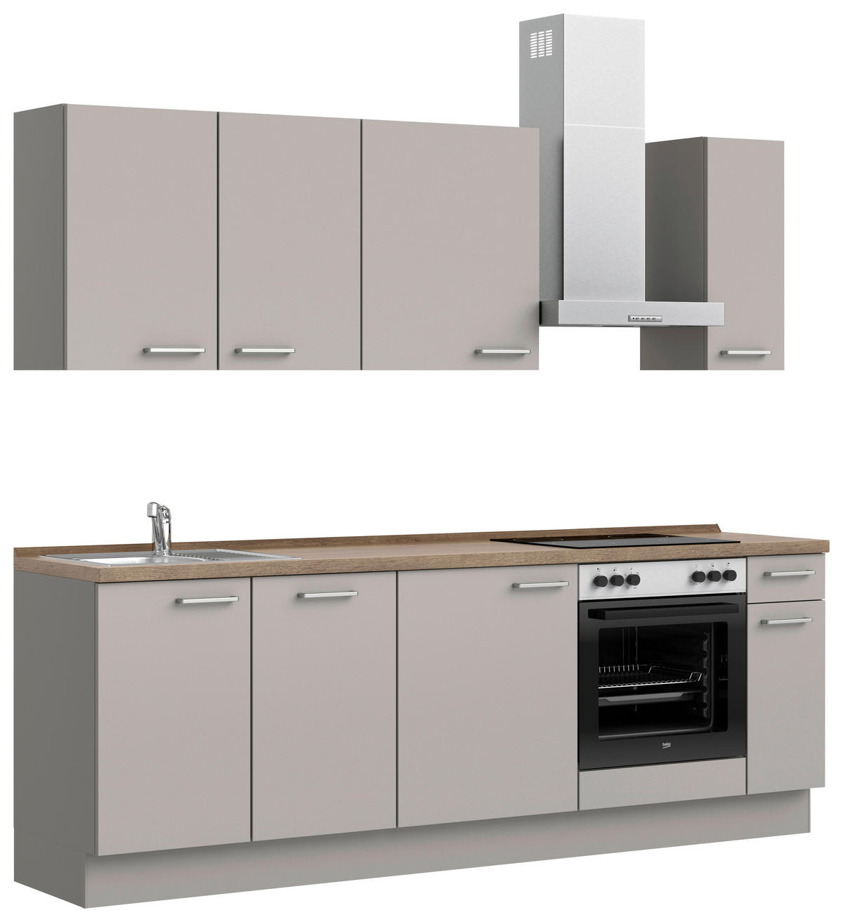 KÜCHENBLOCK Touch 240 cm  in Grau, Eiche dunkel  - Eiche dunkel/Edelstahlfarben, MODERN, Holzwerkstoff/Metall (240cm) - Nobilia