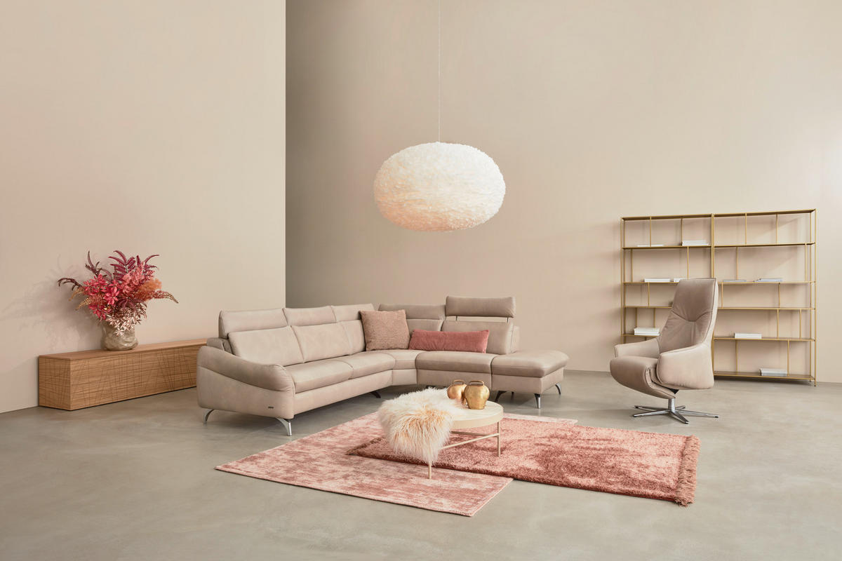ECKSOFA in Echtleder Creme  - Edelstahlfarben/Creme, Konventionell, Leder/Metall (292/243cm) - Himolla Komfortklass