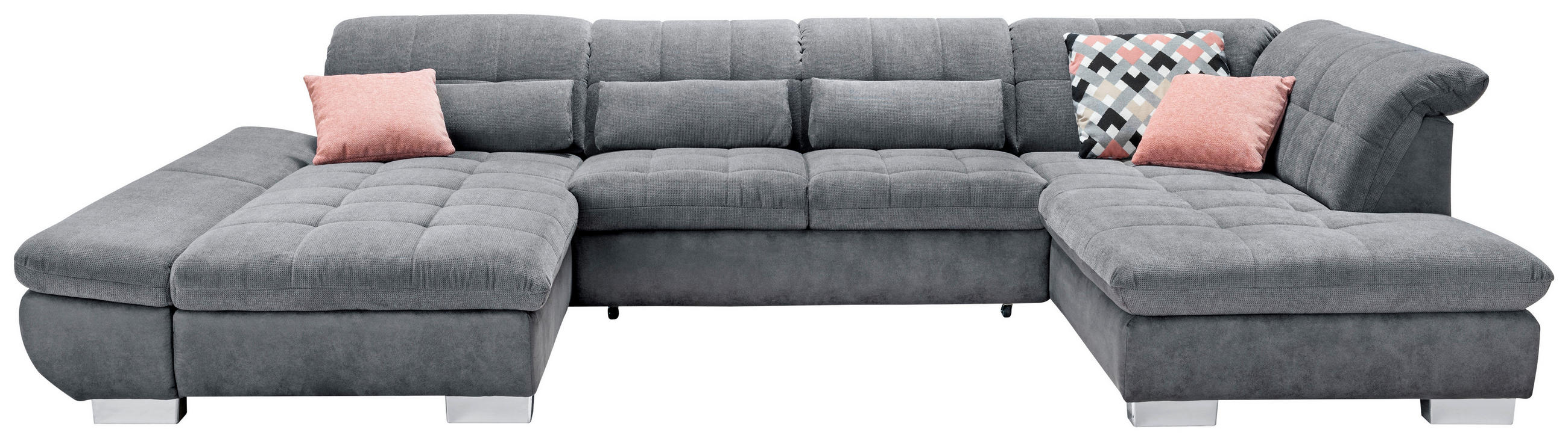 WOHNLANDSCHAFT Grau Flachgewebe - Chromfarben/Grau, Design, Kunststoff/Textil (204/350/211cm) - Xora