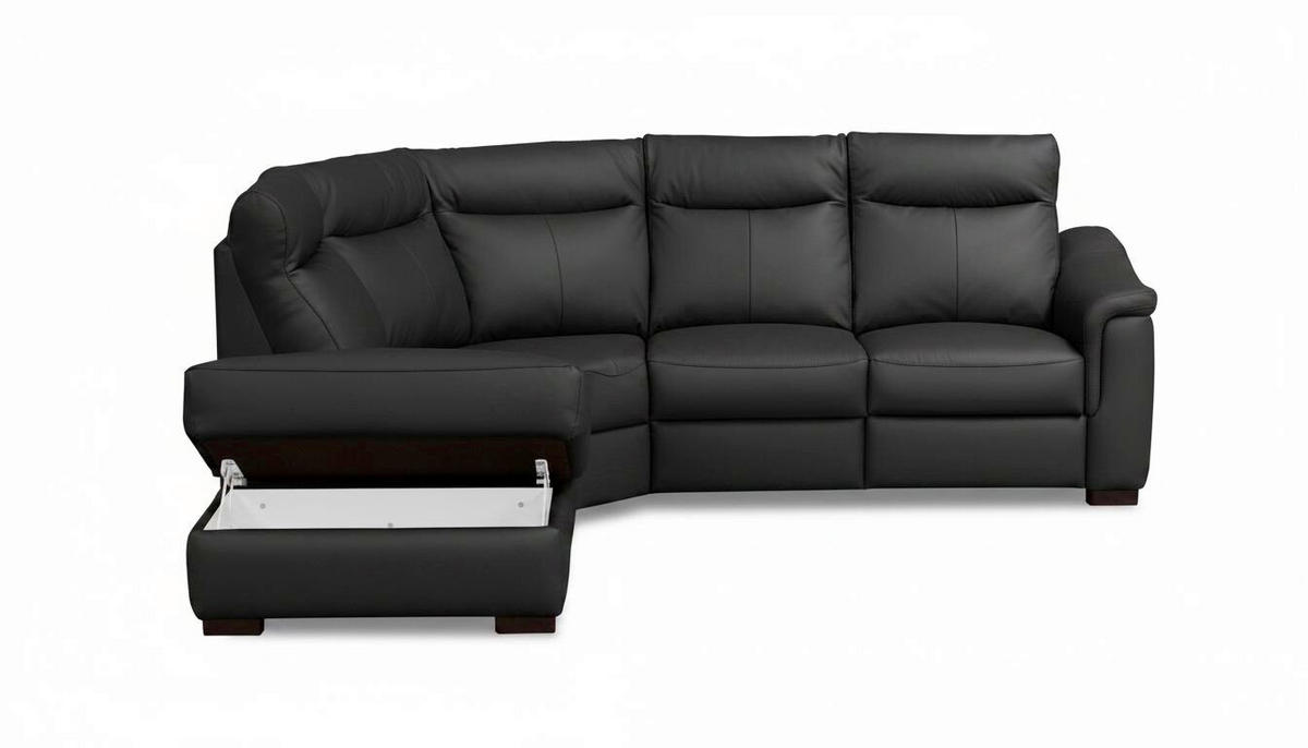 ECKSOFA Lederlook Echtleder Schwarz  - Wengefarben/Schwarz, Design, Leder/Holz (229/260cm) - Livetastic