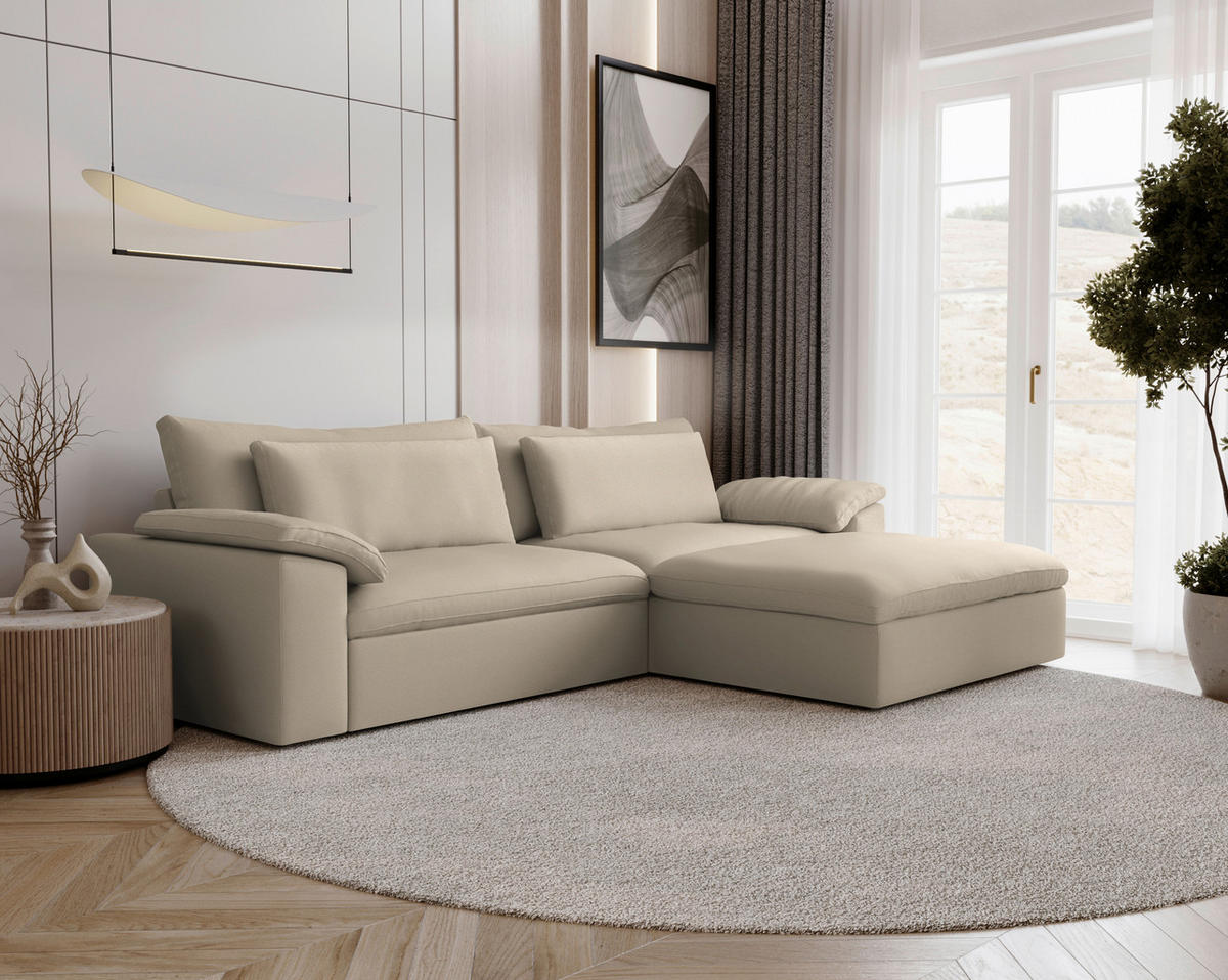 ECKSOFA  Chenille Greige  - Greige/Schwarz, Modern, Kunststoff/Textil (306/198cm) - Carryhome