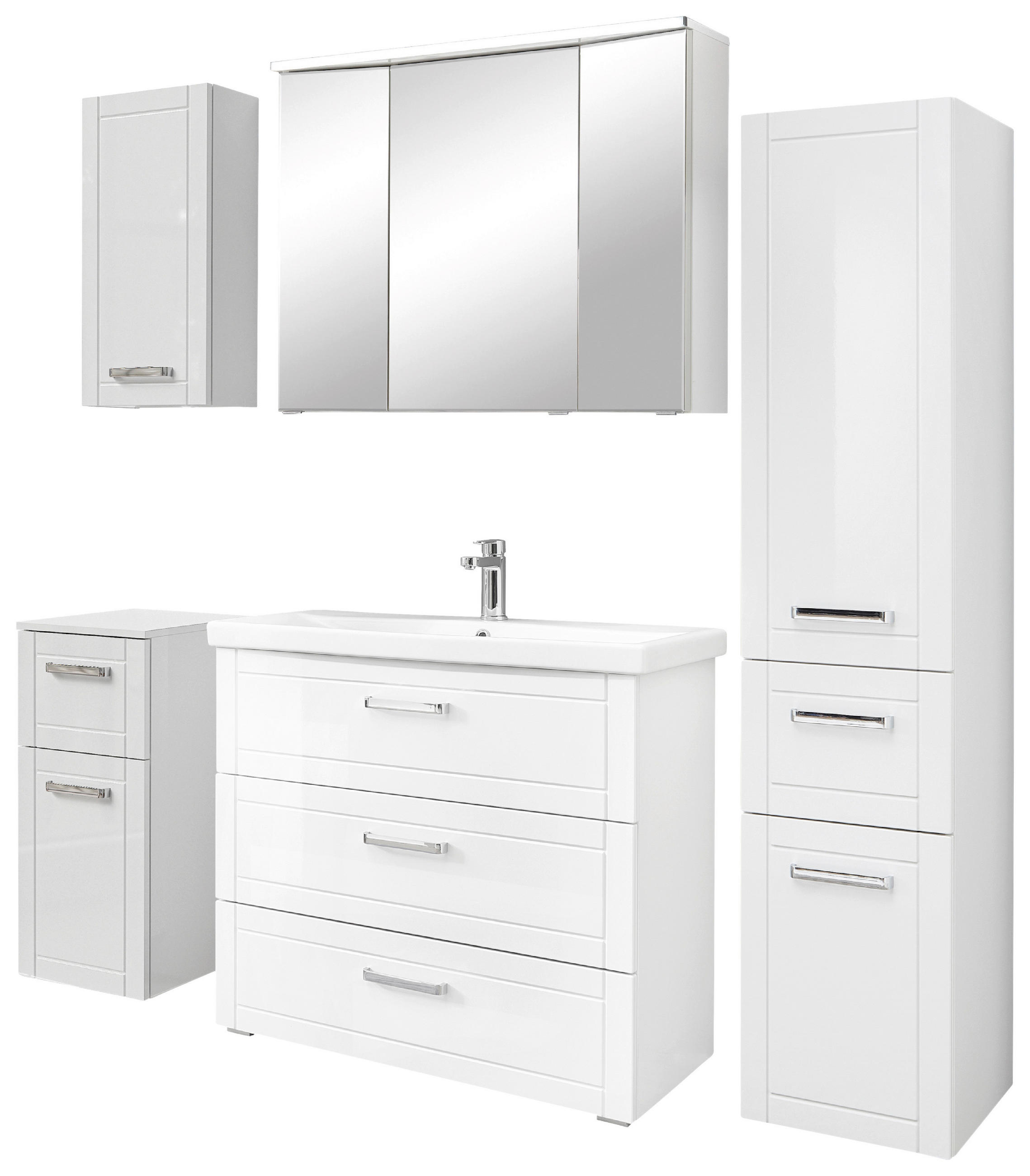 BADEZIMMER 6-teilig  in 160 cm  - Chromfarben/Weiß Hochglanz, MODERN, Glas/Keramik (160cm) - Sadena
