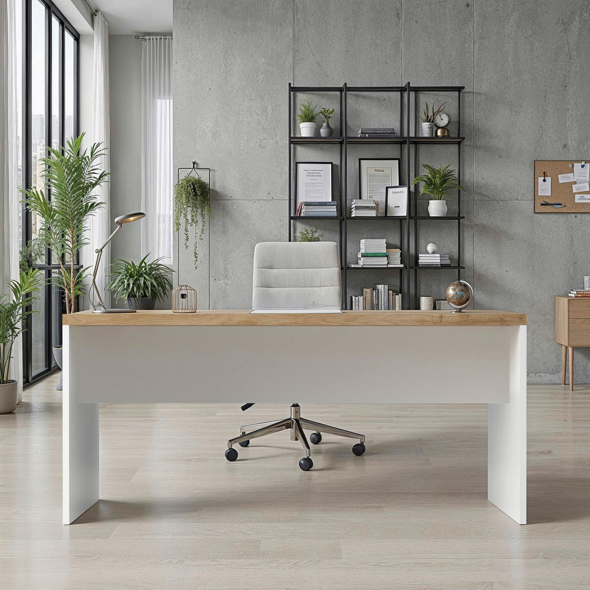 SKRIVBORD 160/75/68 cm ekfärgad, vit högglans   - vit högglans/ekfärgad, Modern, trämaterial (160/75/68cm) - Best Price