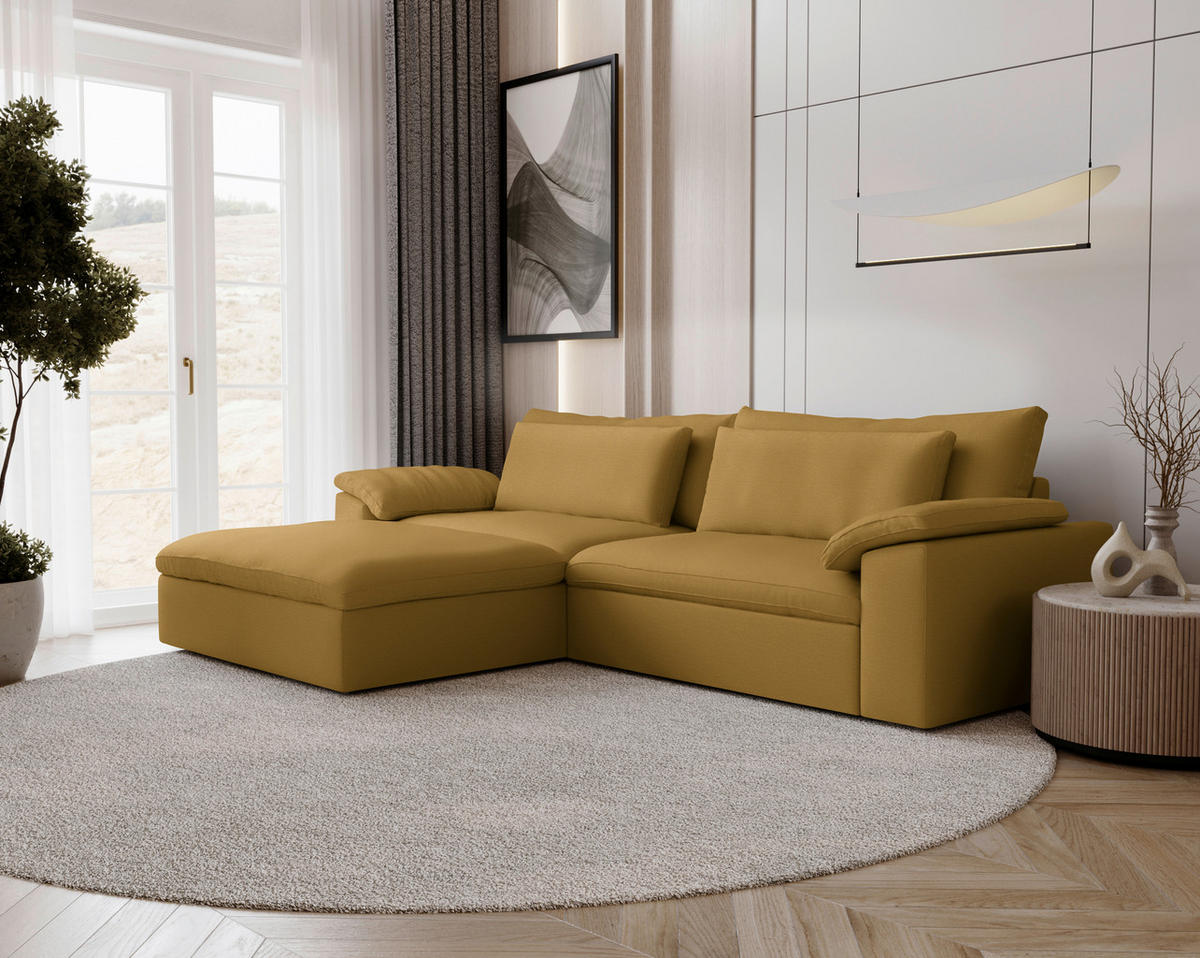 ECKSOFA  Chenille Currygelb  - Currygelb/Schwarz, Modern, Kunststoff/Textil (198/306cm) - Carryhome